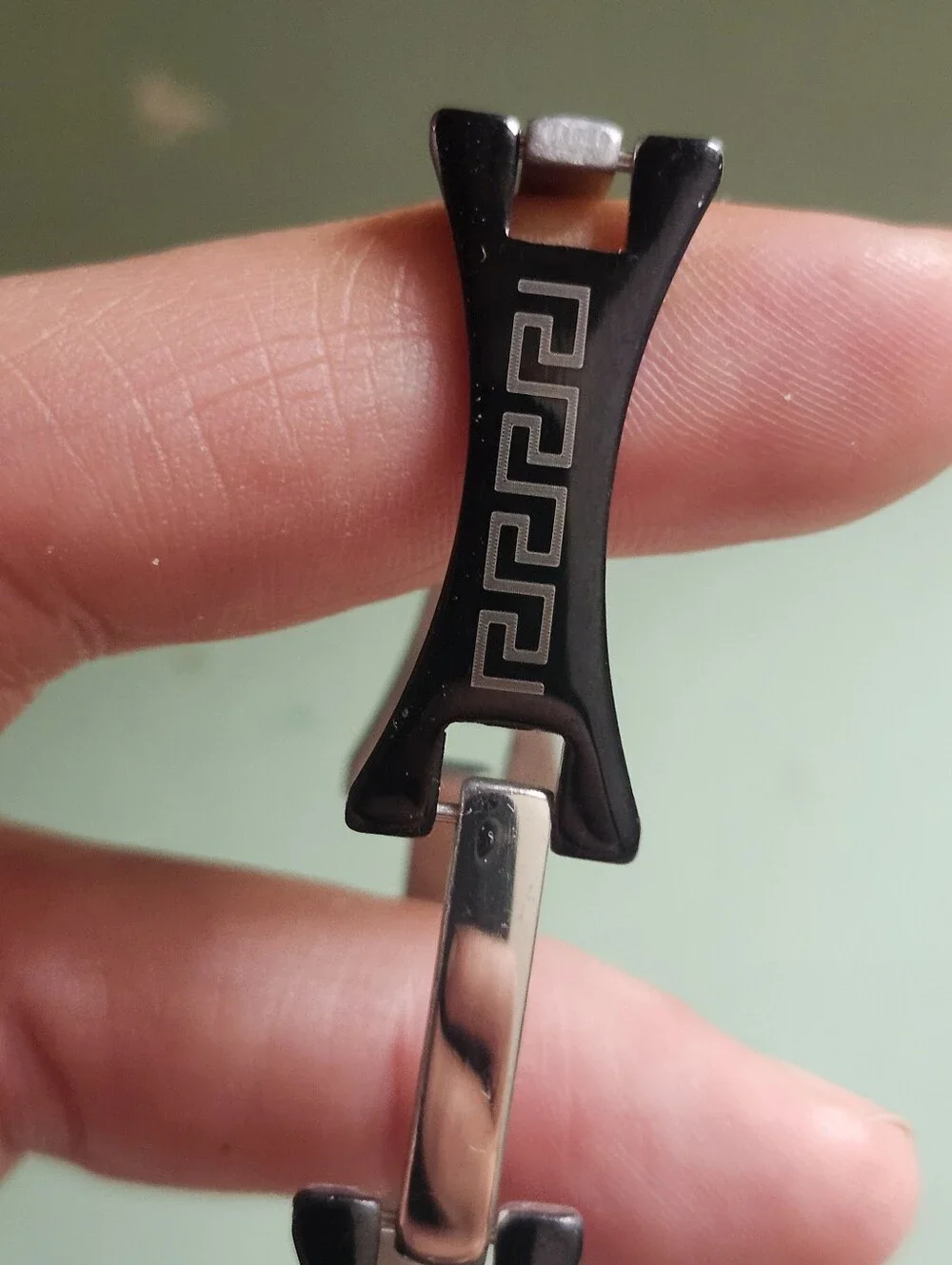 Stainless Steel Black & Silver Geometric Design Link Bracelet for Men